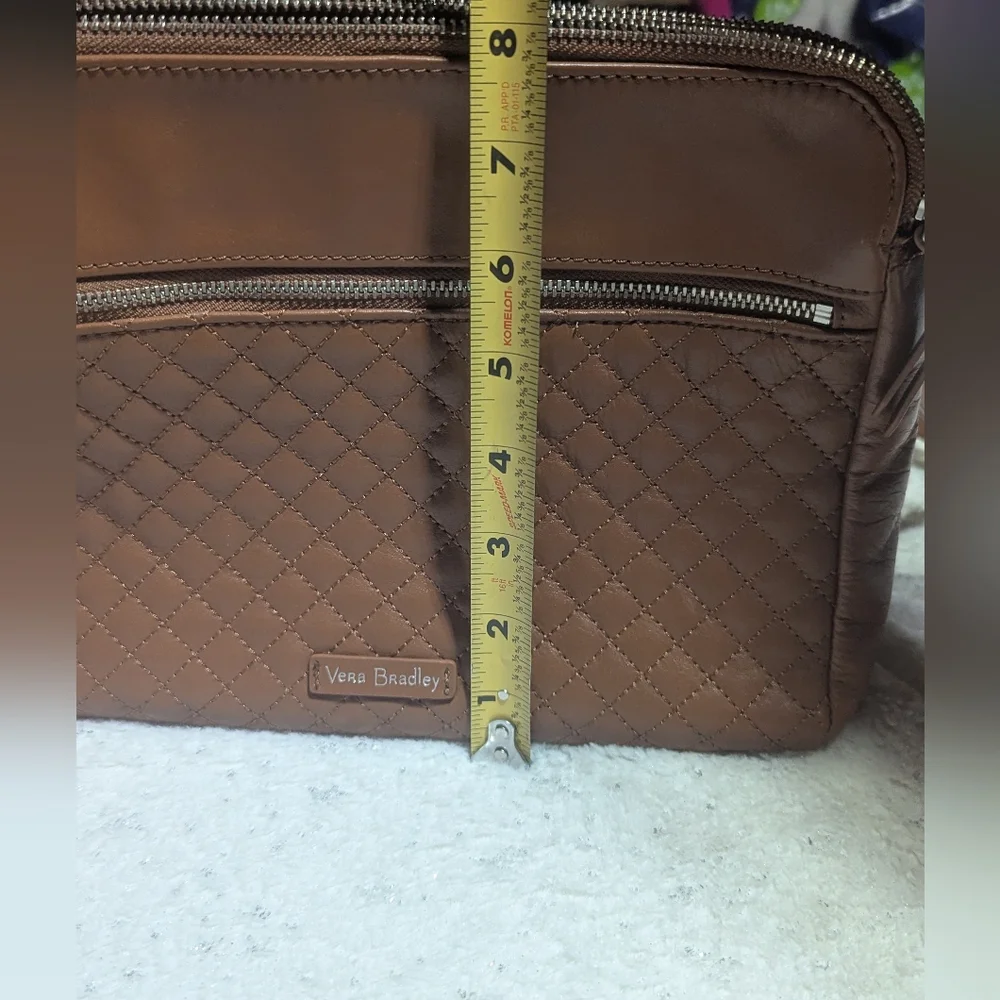 Vera Bradley Quilted Brown Leather Shoulder Bag - Picture 6 of 14